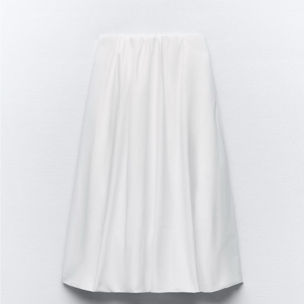 Zara White Cotton Midi Bubble Skirt